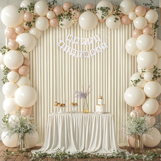 4 Panels Beige Backdrop Curtain for Wedding Parties Wrinkle Free Beige Photo Curtains Backdrop Drapes Fabric Decoration for Baby Shower Photoshoot 20ft(W) x 10ft(H)