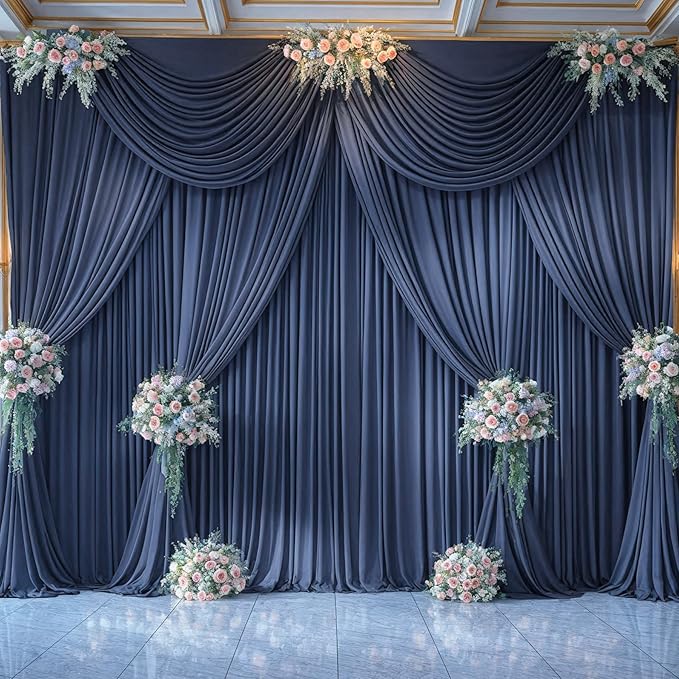 6 Panels Navy Blue Backdrop Curtain for Parties Wrinkle Free Photo Curtains Backdrop Drapes Fabric Decoration for Wedding Birthday Party Baby Shower 30ft(W) x 10ft(H)
