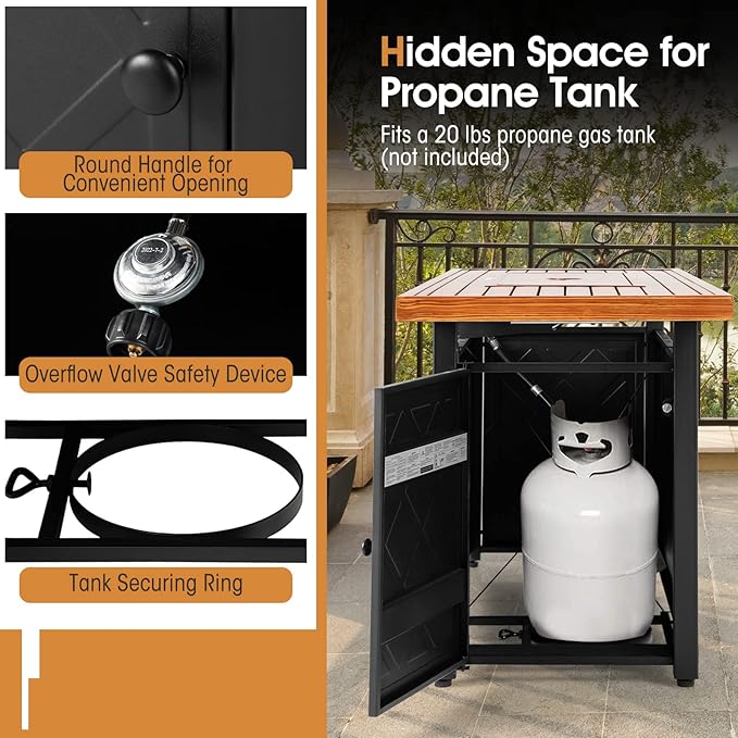 ORALNER Propane Fire Pit Table, 57” Rectangular Outdoor Fire Table 50,000 BTU Fire Pit w/Lid & Lava Rocks Auto Ignition Metal Patio Fireplace, Gas Firepit Table for Outside Yard Balcony Deck, Brown