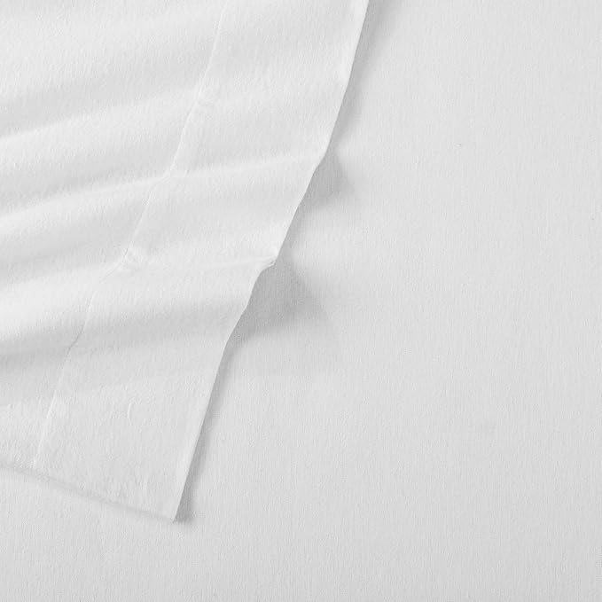 Market & Place 100% Cotton Full Flannel Sheet Set | 4 Piece Deep Pocket Solid Cozy Winter Bed Sheets | Double Brushed for Extra Softness & Comfort | Chalet Collection (Full, White)