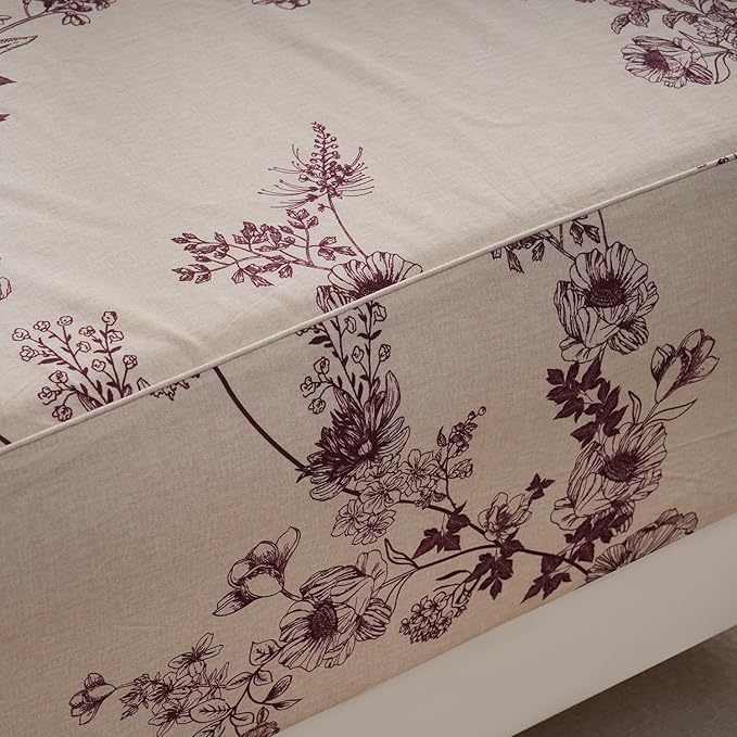 Zusbest Full Size Sheets 100% Percale Cotton Red Floral Bed Sheet, Brushed for Extra Softness, Breathable Luxury Toile Flannel Like Sheets Shabby Vintage Deep Pocket Bed Set 17.5'' 4 Pcs