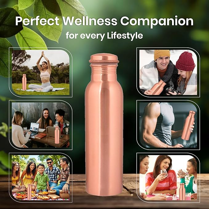 Pure Copper Water Bottle and 2 Tumbler Set - 34oz Smooth Vessel with 10oz Cups - Artisan Handcrafted Drinkware Kit - Sustainable Gift Box