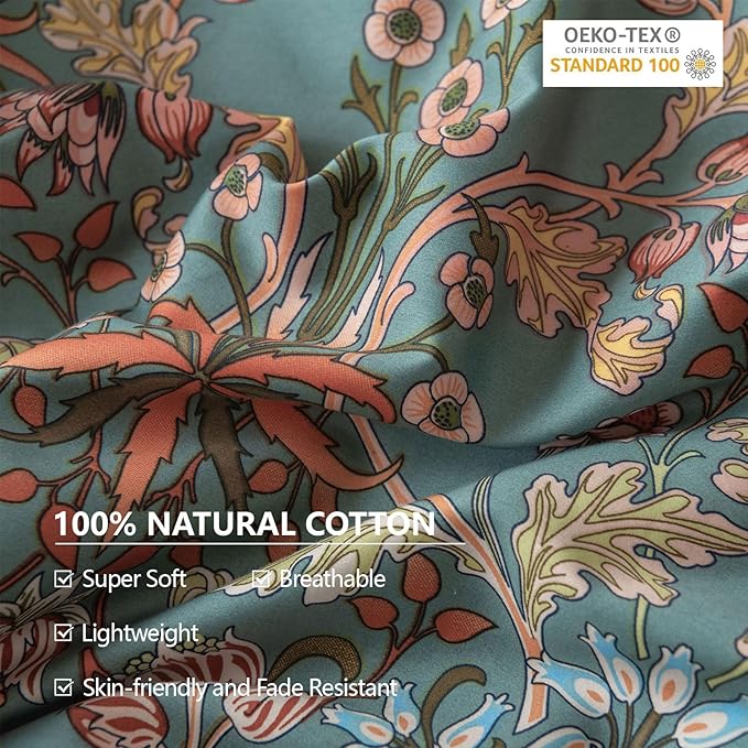 EAVD Vintage Style Floral Duvet Cover Twin Soft 100% Cotton Flower Bedding Set for Girls Women Reversible Chic Shabby Botanical Floral Comforter Cover with 2 Pillowcases Zipper