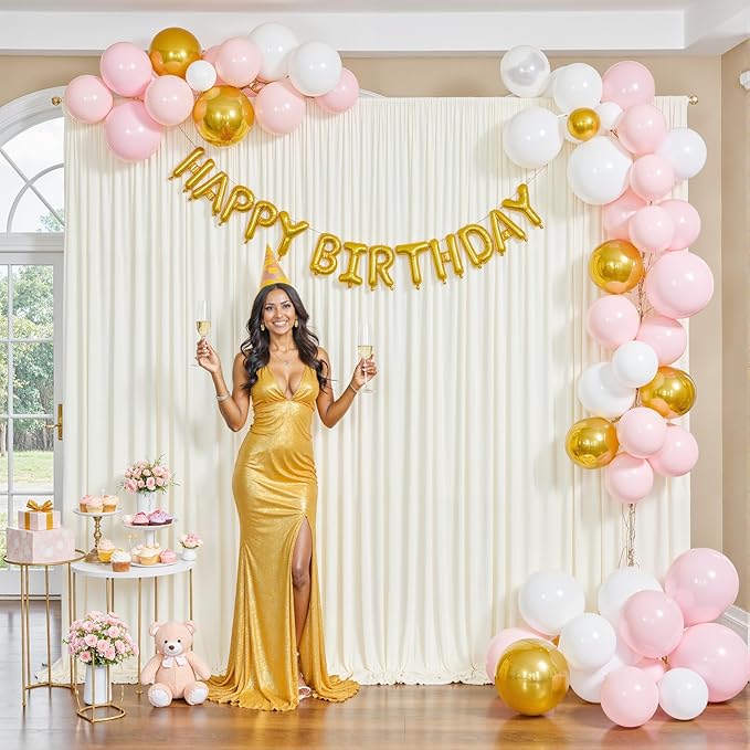 Ivory Backdrop Curtain for Wedding Parties Wrinkle Free Ivory Photo Curtains Backdrop Drapes Fabric Decoration for Baby Shower Photoshoot 5ft x 8ft,2 Panels