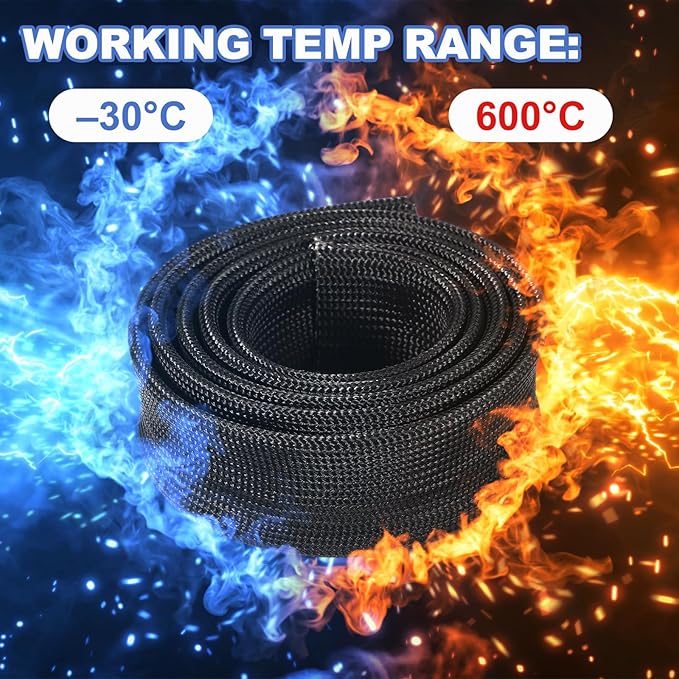 uxcell Insulation Cable Protector,7mm/0.28 Inch-15m/49 Feet High Temp Fiberglass Sleeve Black