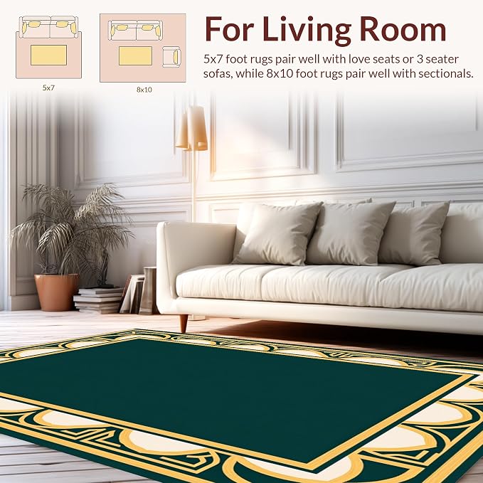 Flatwoven Area Rug 4x6 ft, Art Deco Inspired Interlocking Arch Design with Elegant Stylized Details, Non Slip, Stain Resistant, Washable High Traffic Area Rugs for Living Room, Bedroom Decor