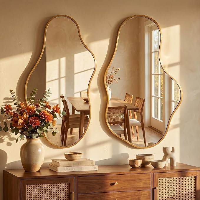 Dorlicecass Mirror Full Length - Wall Mirrors Decorative 26"x 43" Asymmetrical Abstract Aviation Aluminum Alloy Frame Unique for Bathroom, Bedroom, Living Room, Cloakroom, Entryway Gold