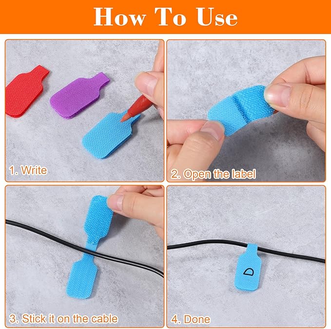 32PCS Cable Cord Labels Tags Large Size Multicolored Write on Wire Label for Electronics Organizing Wires and Identification, Reusable Multiple Uses Handwriting Cable Markers Tag(8 Colors)