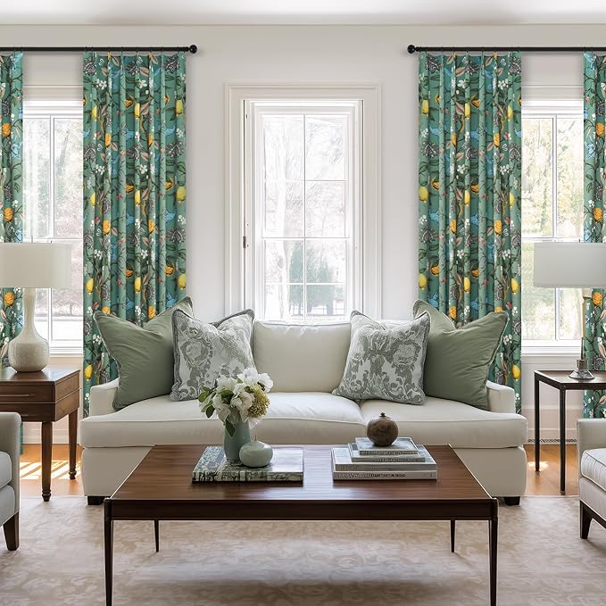 Vintage Boho Floral Pinch Pleated Curtains 84 Inches Long for Living Room,Sage Green Lemon Hummingbird Patterned French Country Drapes for Bedroom,Botanical Woodland Jungle Blackout Drapes,2 Panels