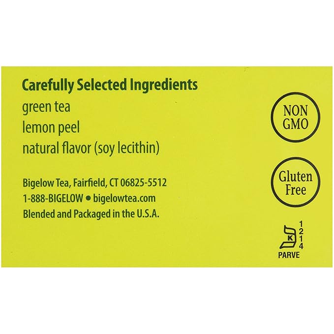 Bigelow Green Tea with Lemon Tea Bags 28-Count Box (Pack of 1) Green Tea Bags with Lemon Peel and Natural Flavors Rich in Antioxidants
