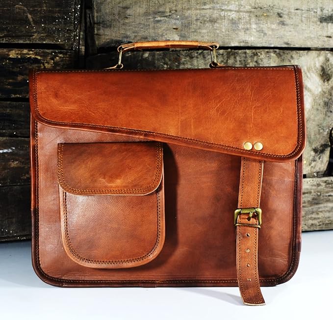 URBAN DEZIRE Men's Genuine Leather Small Briefcase Messenger Satchel I pad Tablet Bag 13 inch