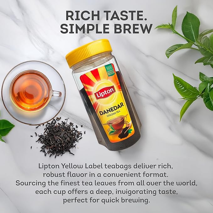 Lipton Yellow Label International Blend | Strong Black Tea | Danedar | Loose Tea with Bigger Granules | Bold & Rich Flavor For Tea Lovers | 475g