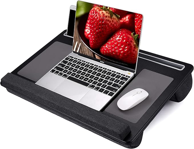 Extra Large Lap Laptop Desk- Home Office Portable LapDesk with Mouse Pad & Wrist Rest for Notebook/MacBook/Tablet, Sofa Bed Working, Writing, Drawing (Carbon Black, Fit Up to 17-inch Laptops)