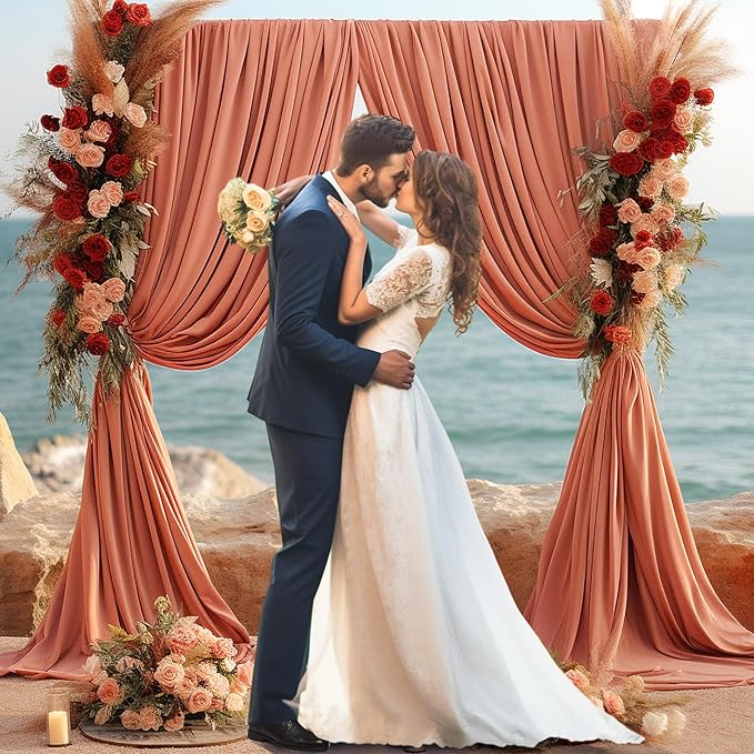 Rust Backdrop Curtain for Parties Wedding Wrinkle Free Red Photo Curtains Backdrop Drapes Fabric Decoration for Birthday Party Baby Shower Christmas 5ft x 7ft,2 Panels