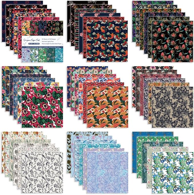 Origami 6x6 Paper Kit 150 Sheets 50 Vivid Colors Double Sided Same Printed Traditional Patterns Square for Arts Crafts Projects Japan traditional Chiyo Japanese Chiyogami