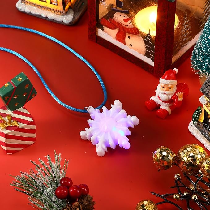 Yinkin 60 Pcs Christmas Light up Necklace for Adults Flashing Necklaces Christmas Accessory for Xmas Party Favors Stocking Stuffers Ornaments Decoration Party Supplies (Snowflake)