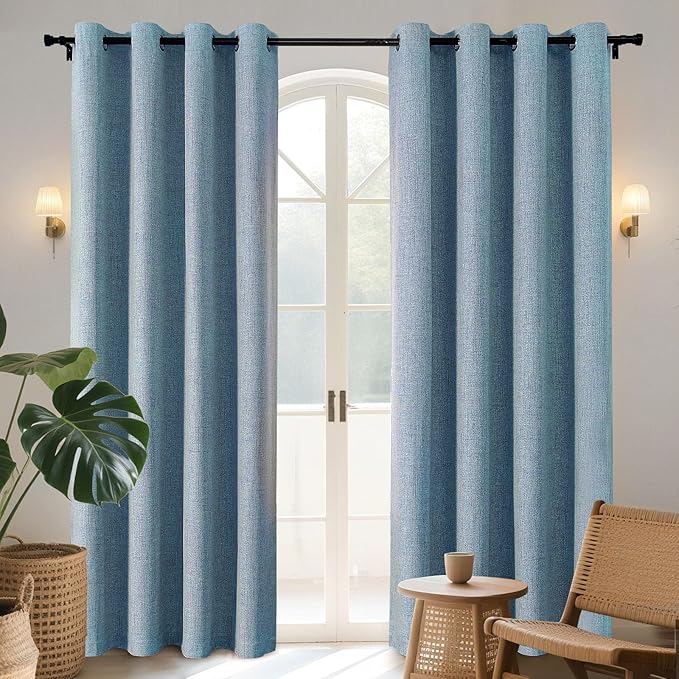 Joydeco Light Blue Blackout Curtains 96 Inches Long, Curtains 96 Inch Length 1 Panel for Bedroom, Thermal Insulated Linen Black Out Curtains with Grommets(100x96, Light Blue)