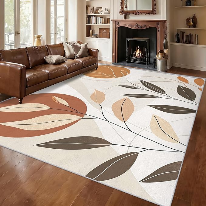 2x3 Abstract Leaves Throw Rugs for Entryway, Washable Mid Century Modern Pattern Indoor Door Mat, Bedroom Kitchen Entrance, Non Slip Soft Thin, Modern Botanical Decor Small Area Rug PF-P 117