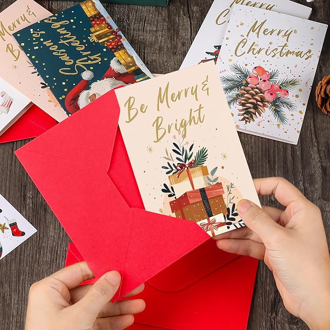 FUHITIM Christmas Cards Assortment, 24 Pcs Greeting and New Years Cards with 6 Designs for Christmas, Holiday, New Year Gift (4x6 Inch)