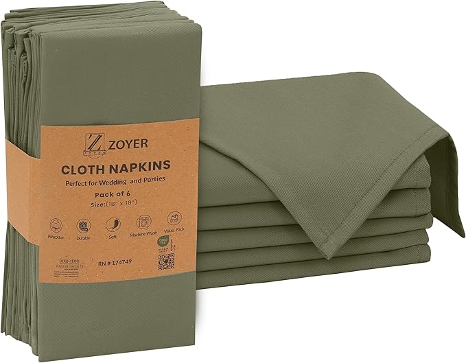 Zoyer Cloth Napkins Set of 4, 18x18 Inches Cotton Enrich Napkins Cloth ‎Washable, Soft & Durable Dinner Napkins for Parties, Wedding, Christmas, ‎Thanksgiving & Everyday Use - Martini Olive