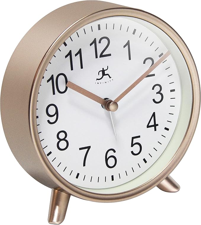 Infinity Instruments Plastic 5.75" Indoor Tabletop Alarm Clock with Quartz Movement for Accurate Time Keeping, Copper