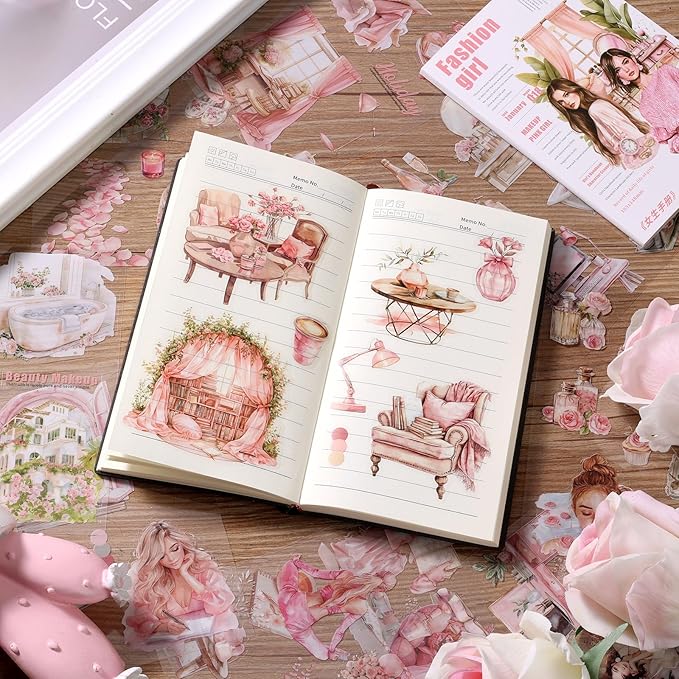 Auguro Scrapbooking Sticker 20 Sheets 120 Pre-Cut PET Fashion Stickers People Sticker Books for journaling Scrapbook Supplies Transparent Stickers