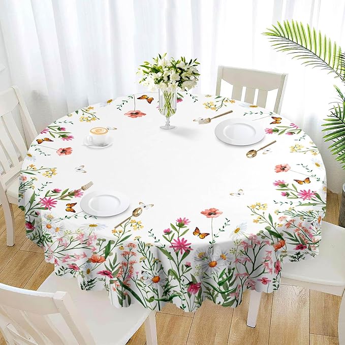 Eikione Rectangle Tablecloth Wrinkle Free Table Cover Floral Tablecloth 70 Inch Tablecloth for Dinner