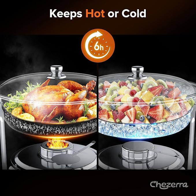 Chafing Dishes for Buffet, 4 Pack 5QT Round Stainless Steel Chafing Dish Set with Lid Holder for Home Parties, Christmas Gatherings, Catering Events, Complete Buffet Warmer Set - Silver