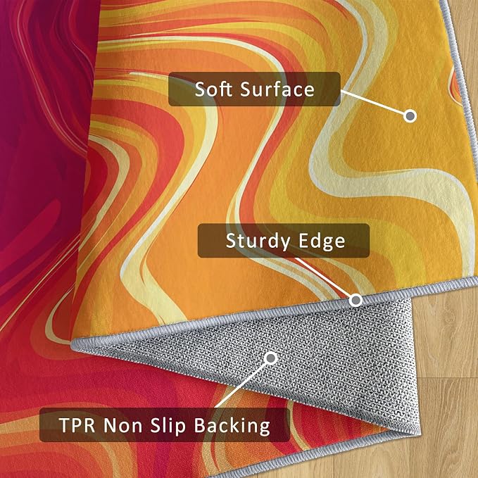 70s Rug Large 7x10 Vibrant Sensory Abstract Retro Pop Pattern Area Rugs for Living Room, Bedroom, 70s Home Decor Accessories Indoor Carpet, Non Slip & Machine Washable, GD0411