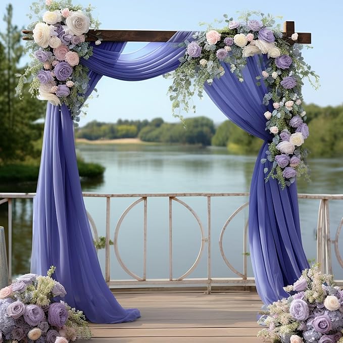 Navy Blue Arch Drapes for Wedding Arch Draping Fabric Sheer Backdrop Curtain for Ceremony Bridal Party Decor 19Ft Length x 28" Width 2 Panel