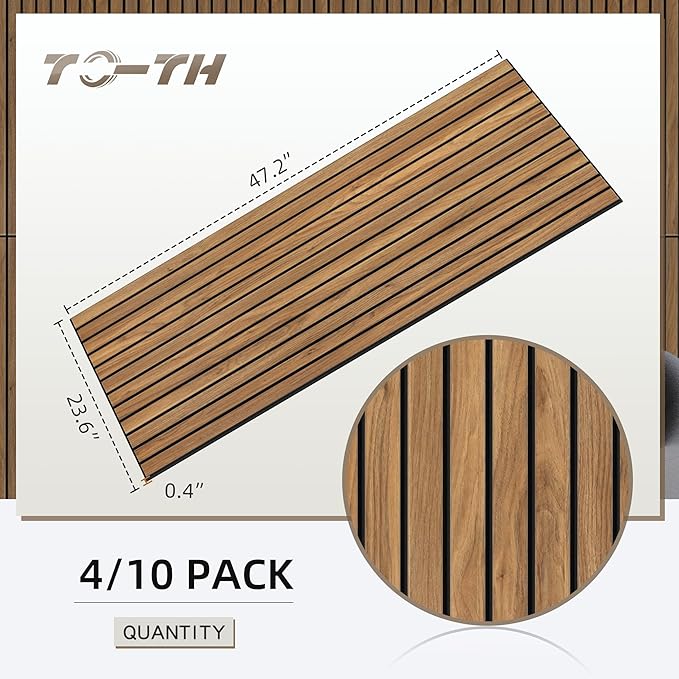 TO-TH Wood-Look Sound Panels, 4 Pack 47.2” x 23.6” Soundproof Wall Panels, Decorative Acoustic Panels,Wood Panels for Wall for Home, Office, Basement, Rustic Teak