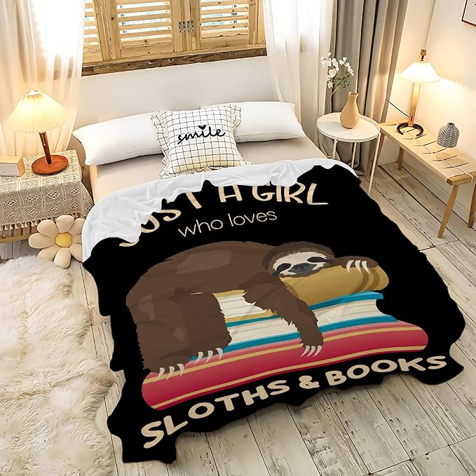 Just a Girl Who Loves Sloths and Books Blanket Lightweight Cozy Flannel Fleece Throw Blanket Best Gift Home Decor for Bed Couch Outdoor Camping 40"x30" XS for Pets Toddler