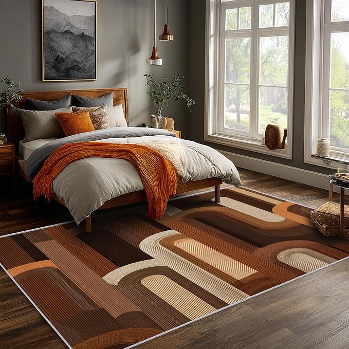 Retro Arches Area Rug 5x8, Modern Geometric Arch Pattern Rug, Mid Century Abstract Carpet for Living Room Bedroom, Non Slip Washable Rug