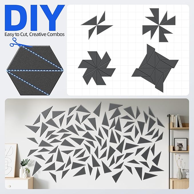 12 Pack Acoustic Panels with Self-Adhesive 12"X10"X0.4" Sound Proof Foam Panels for Walls, High Density Soundproof Wall Panels, Z-Line Hexagon Sound Dampening Panels for Home Studio Decor Office-Black