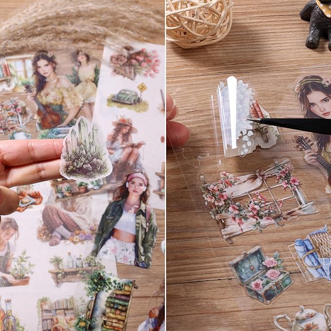 Auguro Scrapbooking Stickers 20 Sheets Pre-Cut 200 washi Stickers PET People Sticker Books for journaling Scrapbook Supplies Transparent Journal Sticker