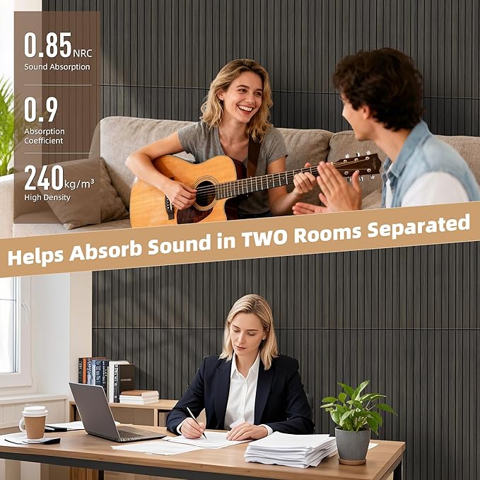 TO-TH Wood-Look Acoustic Wall Panels, 10 Pack 47.2” x 23.6” Acoustic Panels, Decorative Sound Absorbers Sound Dampening Panels for Home, Office, Basement, Rustic Walnut