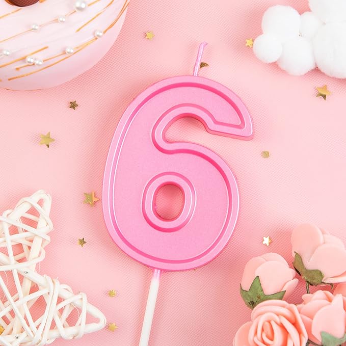 PHD CAKE 2.76 Inch Luxe Pink 6 Number Birthday Candles, Pink Number Candles, Cake Number Candle, Party Celebration