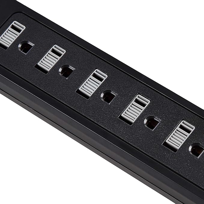 Amazon Basics Surge Protector Power Strip with 6 Outlets,2 USB Ports,1000 Joule,6-Foot Cord Length,Black,(Pack of 6)