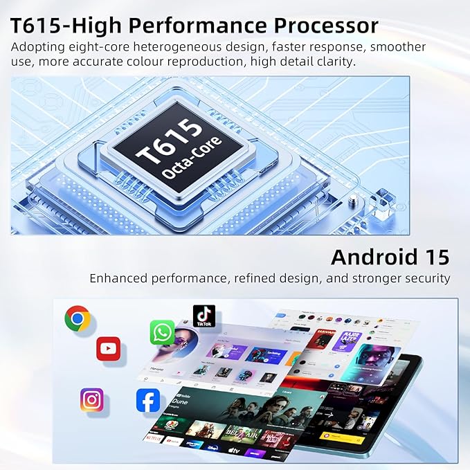 Android 15 Tablet 10 inch,24GB RAM 128 ROM,Tablets with Keyboard Case Mouse Stylus,1TB Expandable,Octa-Core 6000mAh 1280x800 IPS HD,5G WiFi,T615 CPU,High Performance,Processor,Dual Camera(Blue)