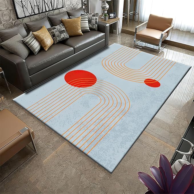 Retro Medieval Blue Area Rug, Abstract Boho Sun Non Slip Bedroom Rugs, Breathable Durable Carpet for Indoor Study Living Room Office Decor Rug - 6 ft x 8 ft