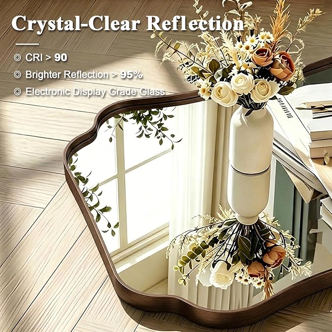 ANDY STAR Bronze Bathroom Mirror 24x36 Inches, Rustic Scalloped Wall Mirror with Distinctive Notched Edge, Decorative Accent Mirror for Bathroom, Entryway or Living Room