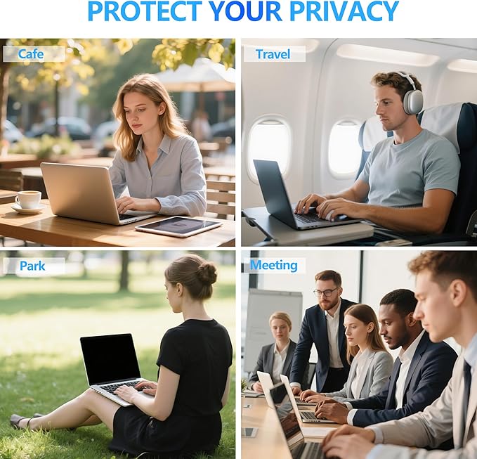 Halloive 4-Way Laptop Privacy Screen Shield 16 Inch 16:10 Aspect, Removable 360° Privacy Filter Screen Protector for 16 Inch Laptop Computer, Anti Glare Blue Light Slide Mount Tabs Cover