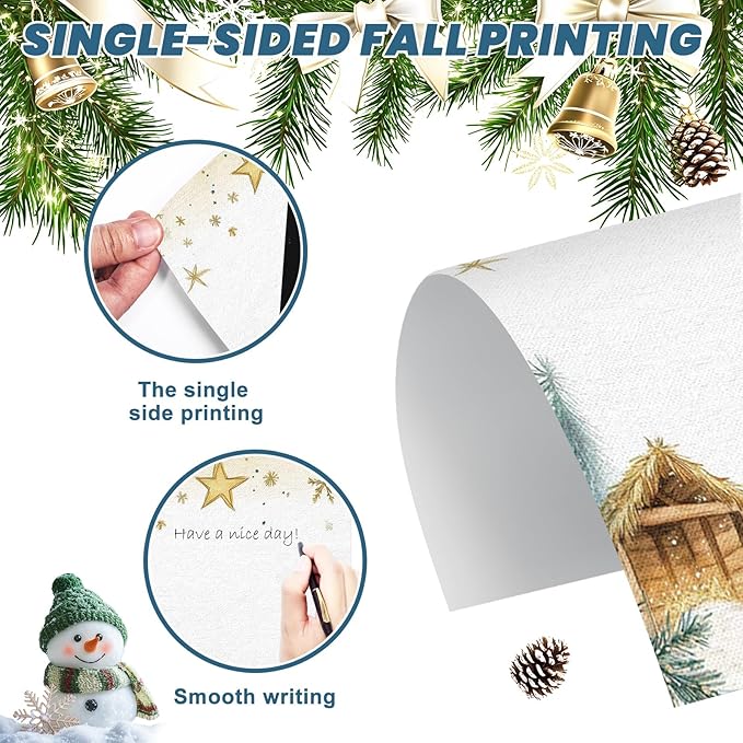 EggSun 250Pcs Christmas Stationery Paper and Envelope Set with 100 Letterhead Papers and 50 Envelopes, 10 Design for Letter Writing Invitations Computer Holidays Party Notes, 8.5x11 Inch-Nativity