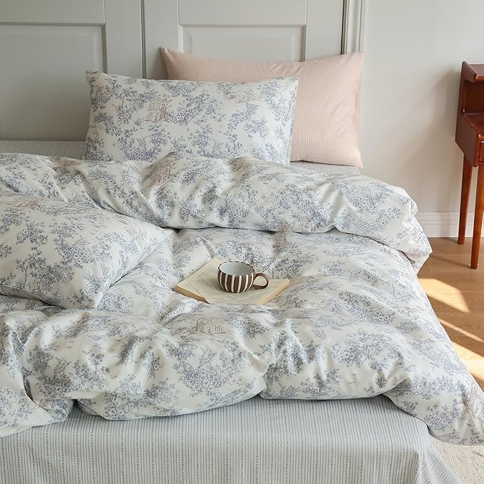 LifeTB Botanical Flower Duvet Cover Set King 3 Pieces Cotton Vintage Floral Bedding Set Farmhouse Boho Comforter Cover Cottagecore Bedding Set Country Style Cabin Floral Comforter Cover King Size