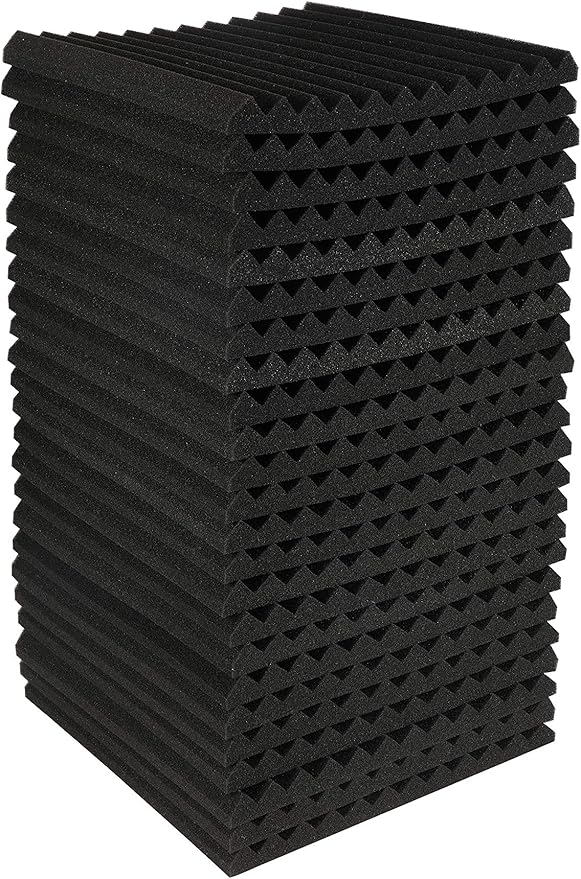 24 Pack Acoustic Panels Soundproof Studio Foam for Walls Sound Absorbing Panels Sound Insulation Panels Wedge for Home Studio Ceiling, 1" X 12" X 12" (Black)
