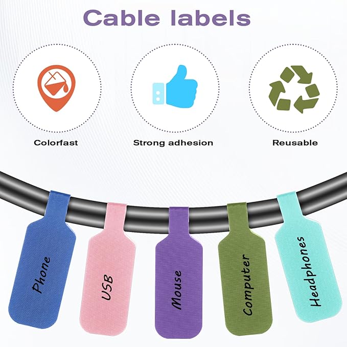 40 Pcs Cable Cord Labels, 8 Colors Cord Labels for Electronics Multicolored Handwriting Cable Tags Reusable Writable Cord Label for Home Office Electronics Computers Wire Management and Identification