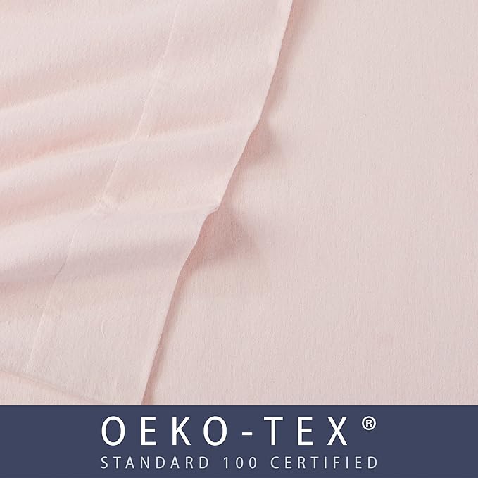 Market & Place 100% Turkish Cotton Flannel Sheet Set | 3 Piece Deep Pocket Solid Cozy Winter Bed Sheets | Double Brushed for Extra Softness & Comfort | Chalet Collection (Twin, Blush Pink)
