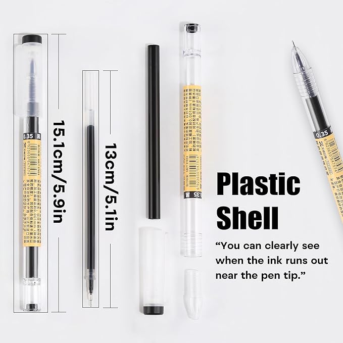 RIANCY Black Gel Ink Pens, 0.35mm Extra Fine Point Tip Smooth Writing Pens Ballpoint, Japanese Style Stationery No Smudge Rollerball Pens, Quick Drying for Journaling Office School Supplies 12pcs