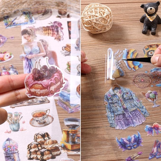 Auguro Scrapbooking Stickers 20 Sheets Pre-Cut 200 washi Stickers PET People Sticker Books for journaling Scrapbook Supplies Transparent Journal Sticker