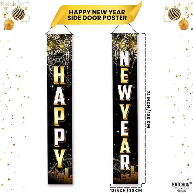 KatchOn, Happy New Year Door Banner - 72x12 Inch | Happy New Year Banner for 2026 New Years Decorations 2026 | NYE Decorations 2026 | New Years Eve Party Supplies 2026